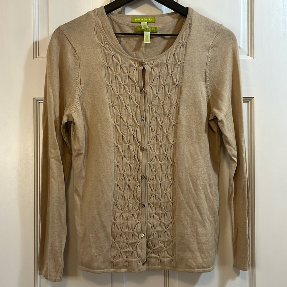 Sigrid Olsen Diamond Pattern Weave Button Down Cardigan Set - Size Small